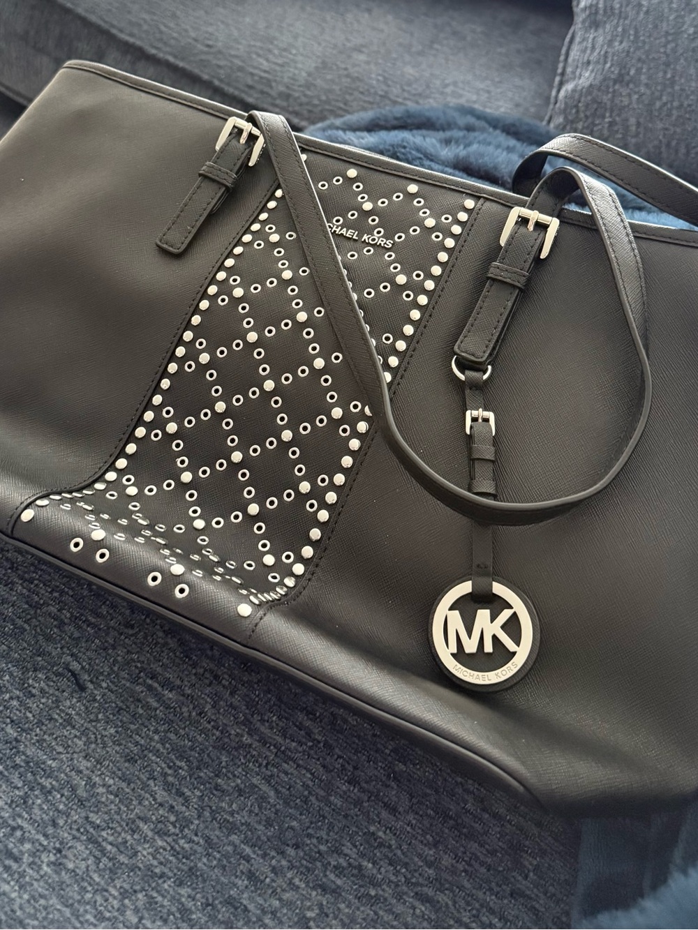 Michael Kors Black Tote with Silver Eyelet Detail